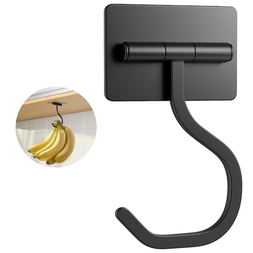 bussdis Banana Hook for Kitchen, Adhesive Black, Holds 20 Bananas, 1 Pack