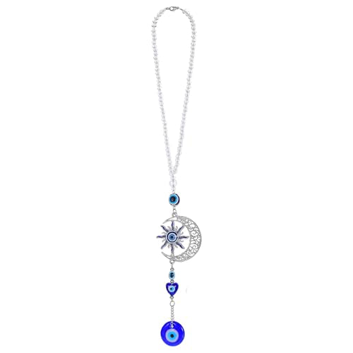 16.5-Inch Evil Eye Car Pendant with Moon & Sun Beads - Blue Decor