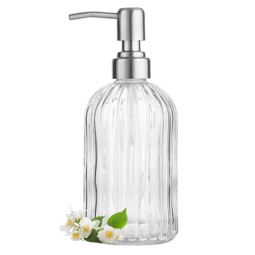 Clear Glass Soap Dispenser with Stainless Steel Pump - 1 Unit