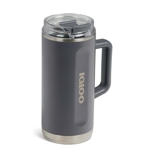 Igloo, 36 oz Tumbler with Handle, Reusable Travel Mug, Stainless Steel Insulated Hydration Cup for Hot & Cold Beverages, Carbonite
