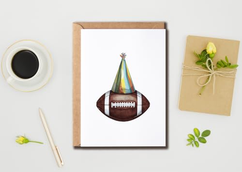 Football Birthday Card with Party Hat - 5x7 Inches