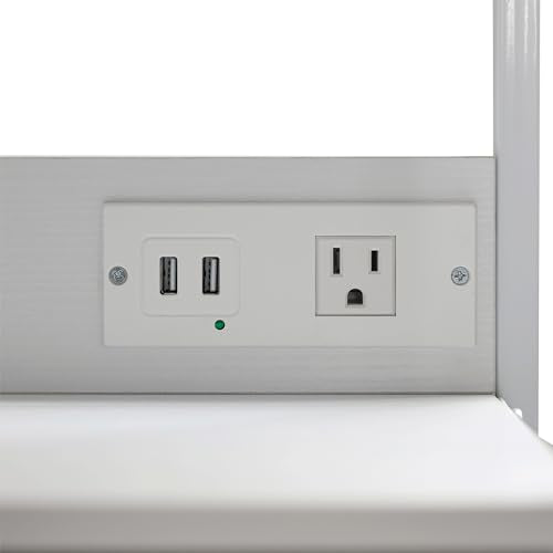 Flash Furniture Sodano 3-Drawer Nightstand with Charging Station, 2 USB Ports, 1 Outlet, Fabric Drawers, Wood Handles, Metal Frame, Gray/White