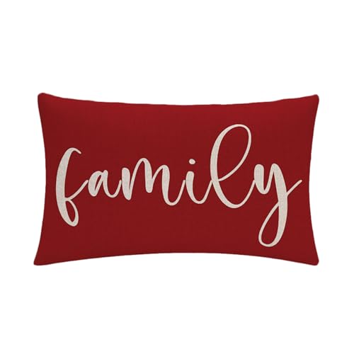 7COLORROOM Farmhouse Lumbar Pillow Covers, 12x20 Red Decorative Cushion Case