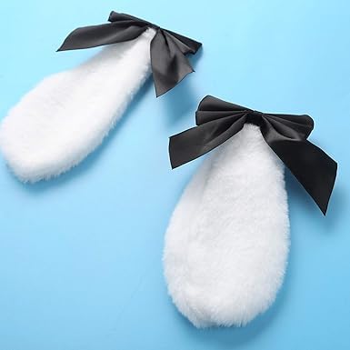 Black Plush Bunny Lop Ears Hair Clips with Bow Kawaii Rabbit Hairpins