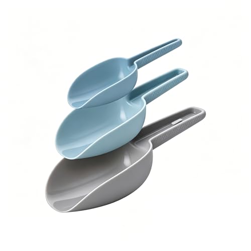 Blue Ice Scoop Set of 3 - Nested Plastic Scoops for Ice & Food