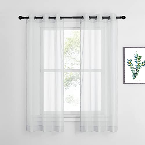 Light Gray Sheer Curtains - 63 Inch Voile Drapes with Silver Eyelets, 2 Panels