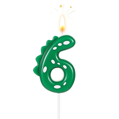 Dinosaur Birthday Number Candle - 2.8 Inch Cake Topper (Number 6)
