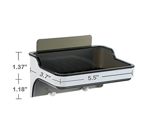 Mantto Adhesive Soap Holder with Hooks - Self-Draining Dish (White/Grey)