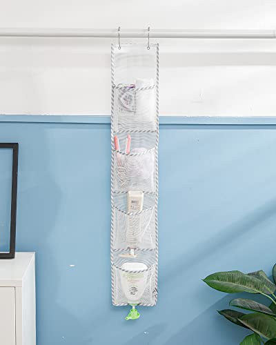 Jelier Mesh Shower Caddy Organizer - Hanging 4-Pocket Storage, White Multi
