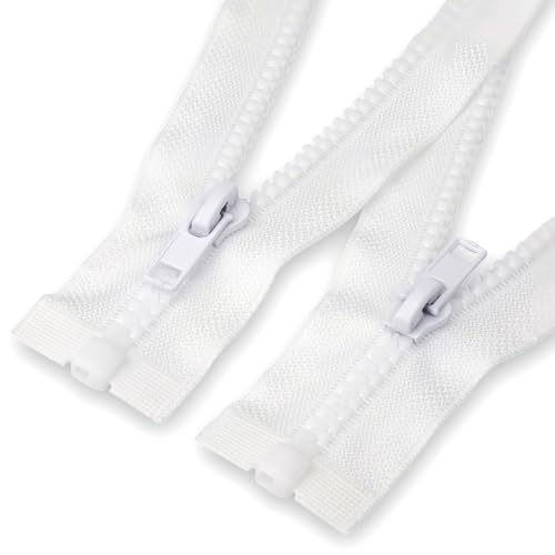 38-Inch #5 Open End Plastic Zippers - 2 Pcs White Jacket Replacement