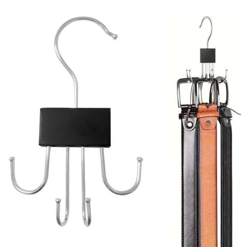 Belt and Tie Hanger Organizer with 360° Rotating Hooks - Black
