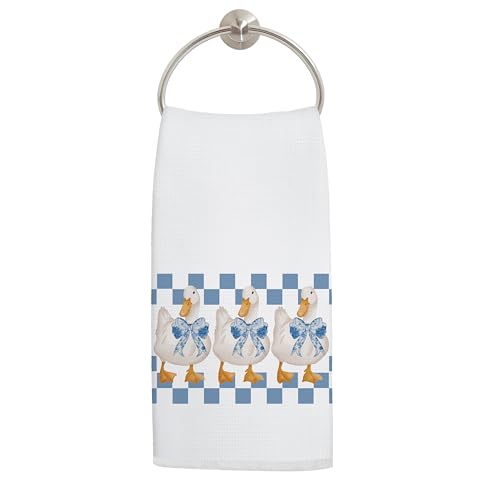 Silly Goose Kitchen Towel - Blue Bow Preppy Retro Checkered Hand Towel