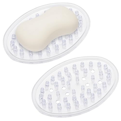 2 Pack Plastic Soap Dish with Drainage Holes - Clear Bathroom & Kitchen Soap Holders