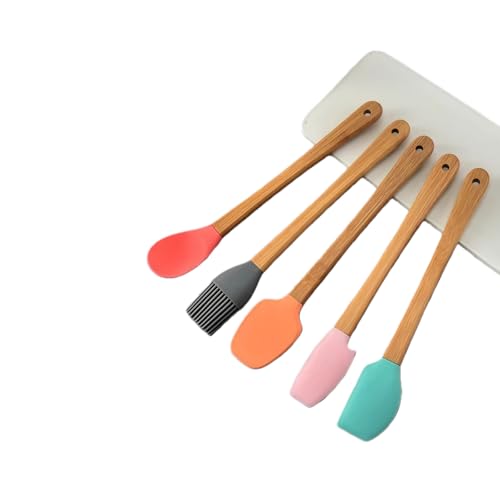 5-Piece Silicone Spatula Set with Bamboo Handles - Heat Resistant & Non-Stick Kitchen Utensils