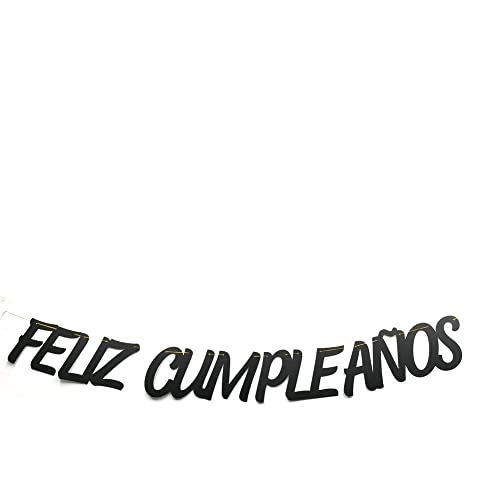 Feliz Cumpleaños Black Glitter Banner - Spanish Happy Birthday Decorations