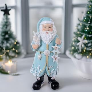 Coastal Santa Figurine with Seashells and Starfish - Beach Holiday Decor
