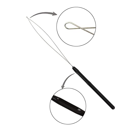 Hair Extension Loop Needle Threader Pulling Hook Tools 10 Pcs Black
