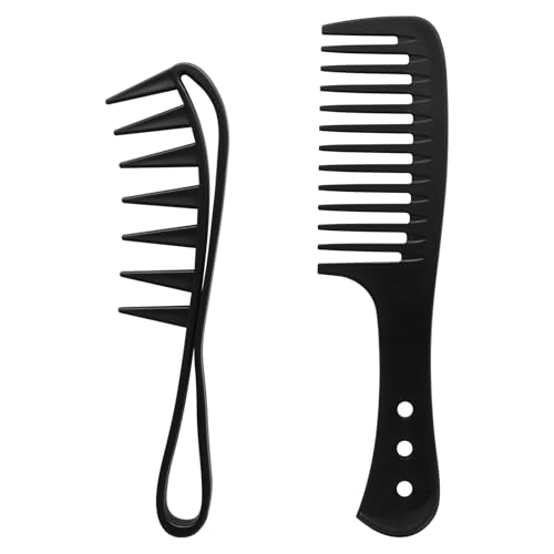 Qjaiune Wide Tooth Hair Comb Set 2-Pack for Curly Hair and Beard Grooming
