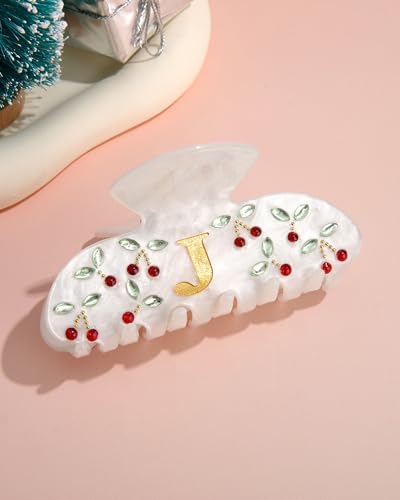 CHLINS Initial Cherry Hair Claw Clip – Rhinestone Monogram Letter J