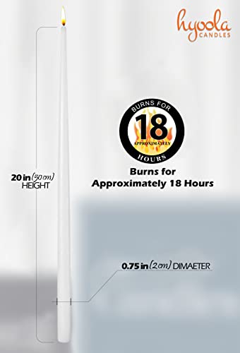 20 Inch Unscented Dripless Taper Candles - 8 Pack, White, 18 Hour Burn