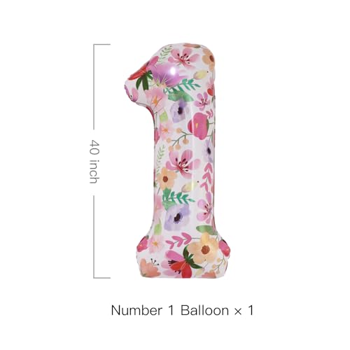 Floral Number 1 Balloon 40 Inch for 1st Birthday Garden Party Decorations - Flower 1