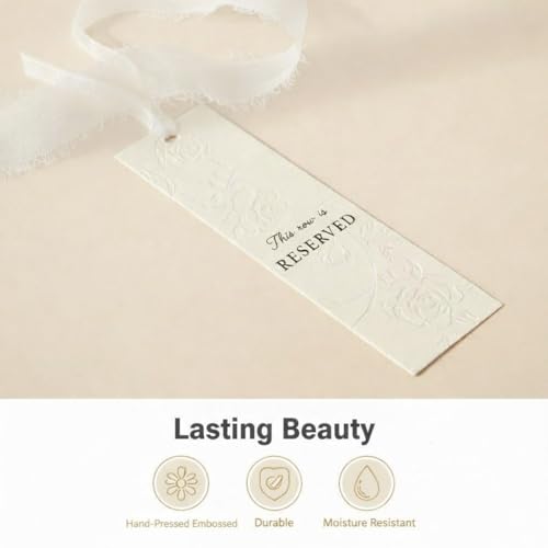 12 Pack Wedding Reserved Signs with Ribbons - Elegant Hand-Embossed Cardstock for VIP Guests