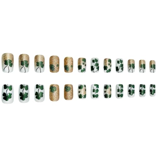 St. Patrick's Day Press on Nails Medium Square Shamrock False Nails