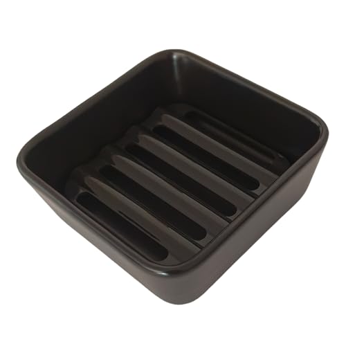 Vonpri Black Ceramic Square Soap Dish Holder for Bathroom & Shower