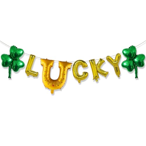 St. Patrick's Day LUCKY Balloon Banner with Shamrock Foil Balloons