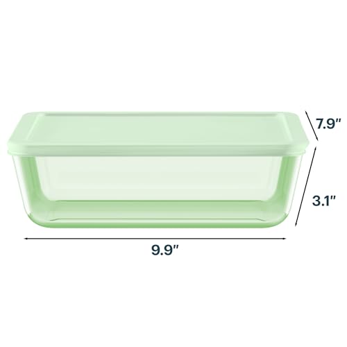 Pyrex Colors Tinted (11 Cup) Large Rectangular Food Storage Container, Snug Fit Non-Toxic Plastic BPA-Free Lids, Freezer Dishwasher Microwave Safe