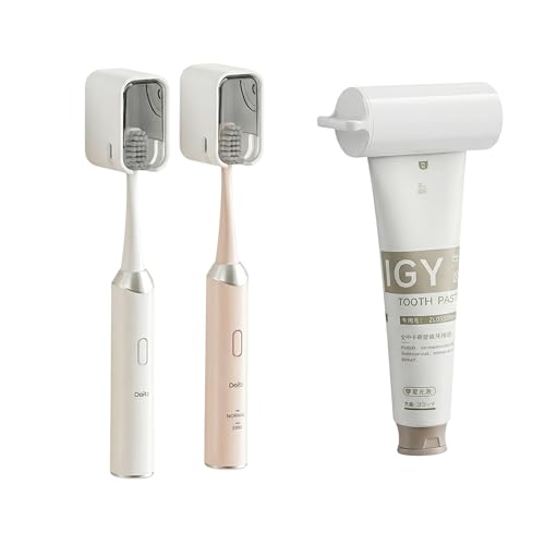 ROOM127 Wall Mounted Toothbrush Holder Set with Dispenser - Gray
