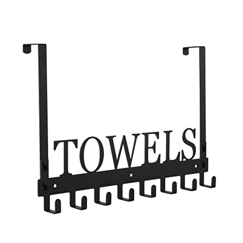 Azmoncy Black Over The Door Towel Rack with 8 Hooks - Heavy Duty Space Saver