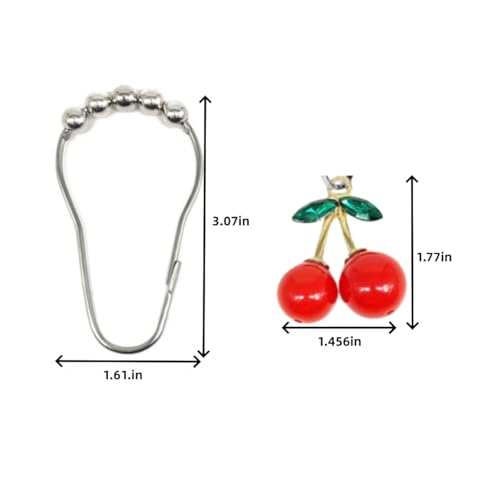 12 Cherry-Decorated Stainless Steel Shower Curtain Hooks - Rust-Resistant