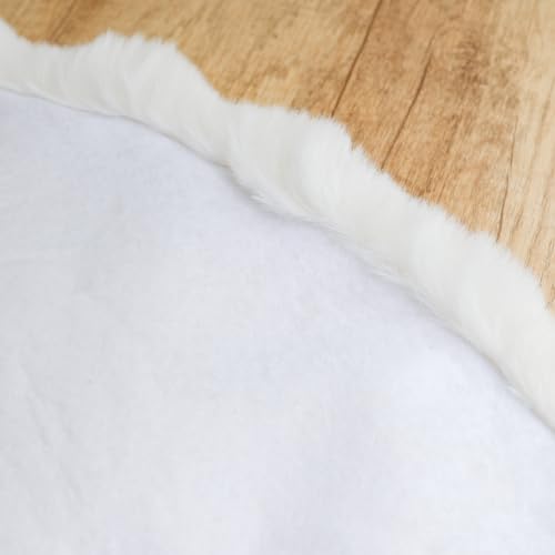 36 Inch White Christmas Tree Skirt with Plush Faux Fur - Festive Holiday Decor