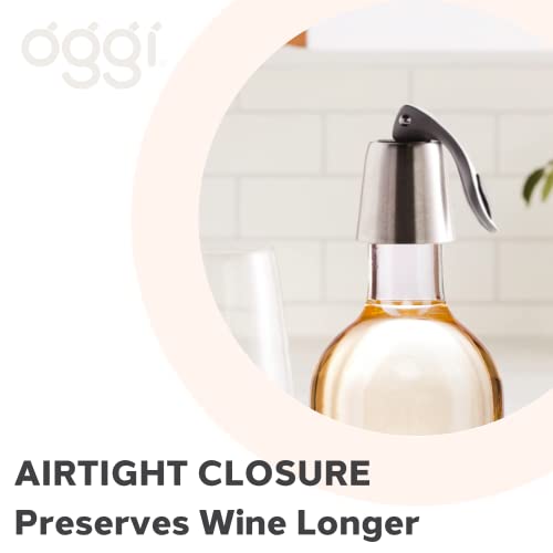 Oggi Stainless Steel Wine Bottle Stopper with Lever - Airtight Wine Topper