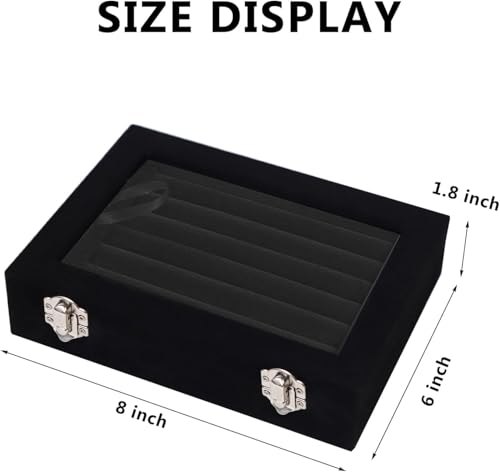 EONGOA 7-Slot Velvet Jewelry Organizer Box with Transparent Lid - Black