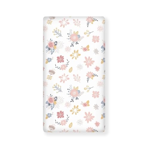 Floral Baby Crib Sheet - Soft Pink Flowers, Fitted for Standard Mattresses 52x28x8 in