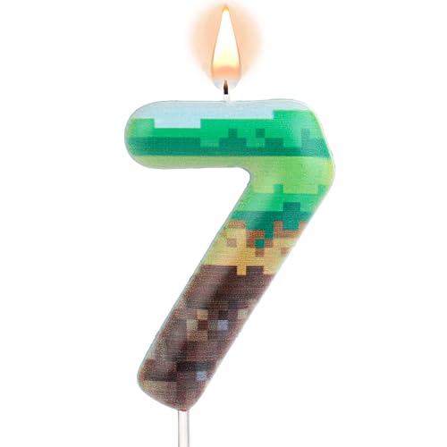 Green Pixel Birthday Cake Candle - 10cm Number Toppers