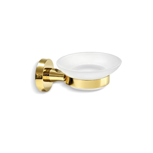 Wall Mounted Glass Soap Holder with Gold Stainless Steel Bracket
