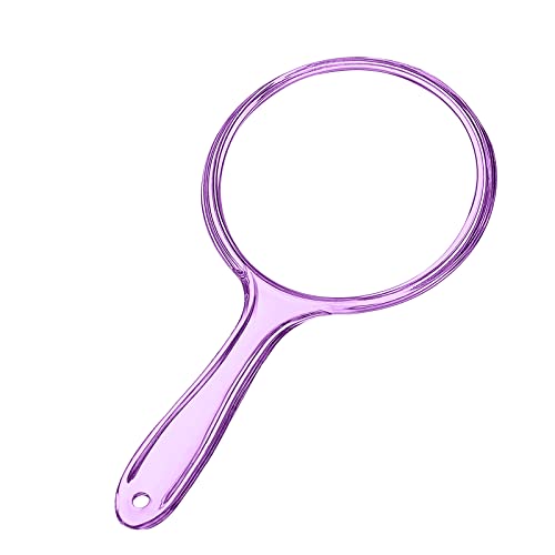 D Purple Hand Held Makeup Mirror Double Sided 1X 2X Magnification