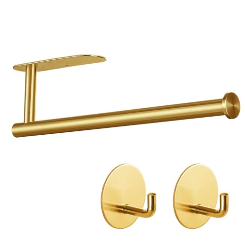 Stainless Steel Paper Towel Holder with 2 Hooks - Wall Mounted, Space Saving
