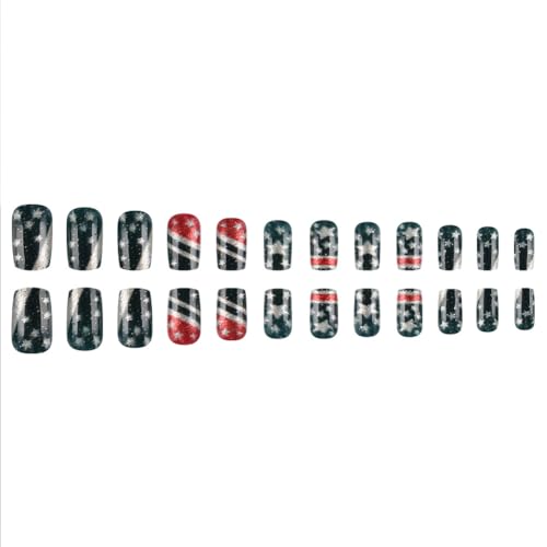 WAFOLOZE 4th of July Press On Nails Medium Square American Flag Glitter Fake Nails