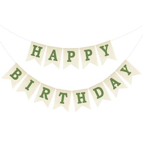 Anwyll Green Happy Birthday Banner - Pre-Strung Burlap Decoration