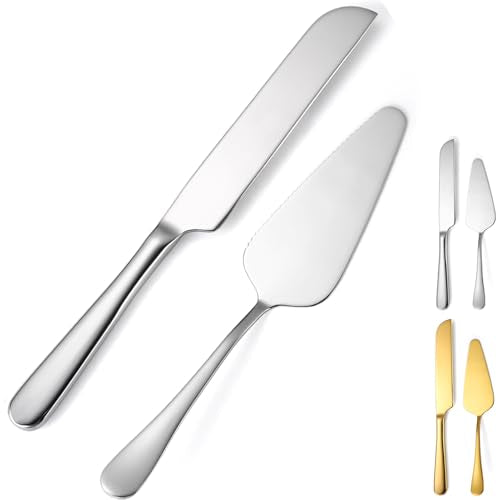 Kucensi 2-Piece Stainless Steel Wedding Cake Knife and Server Set, Silver