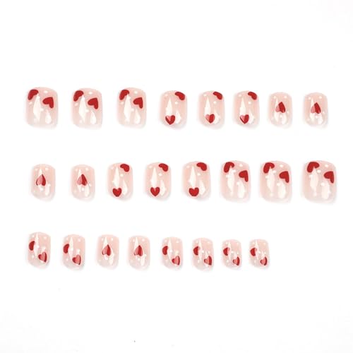 Valentine's Day Short Square Press On Nails Glossy Red Heart Acrylic Fake Nails