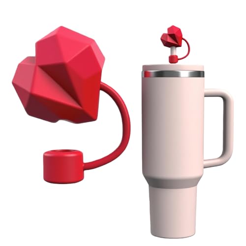 Heart Shape Silicone Straw Cover for Stanley Cup - 10mm Red