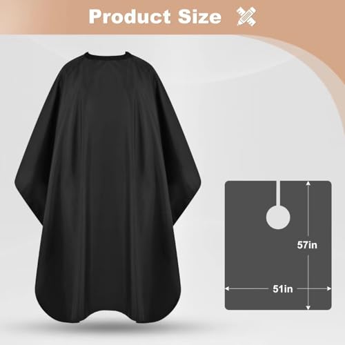 Professional Hair Cutting Cape with Adjustable Snap Closure Black 57" x 51"