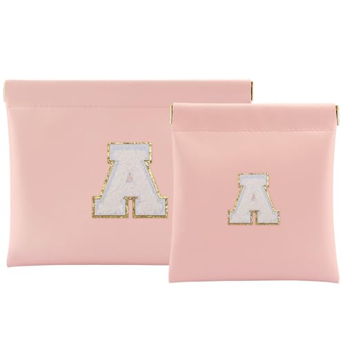 Tiltol Personalized Small Makeup Bag for Purse, Pink Letter A Pouch Set of 2