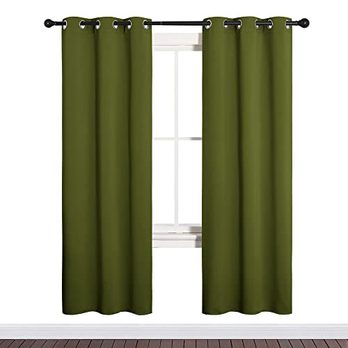 Olive Green Blackout Curtains - 34x72 Inch Grommet Drapes
