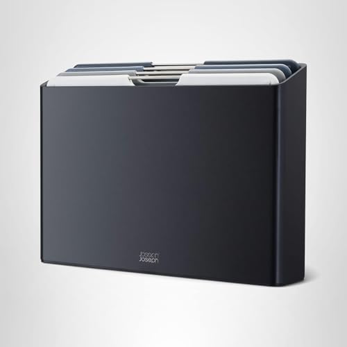Joseph Joseph Folio 4-Piece Colour coded Cutting Board Set, Slimline case for organized Kitchen storage, Graphite
